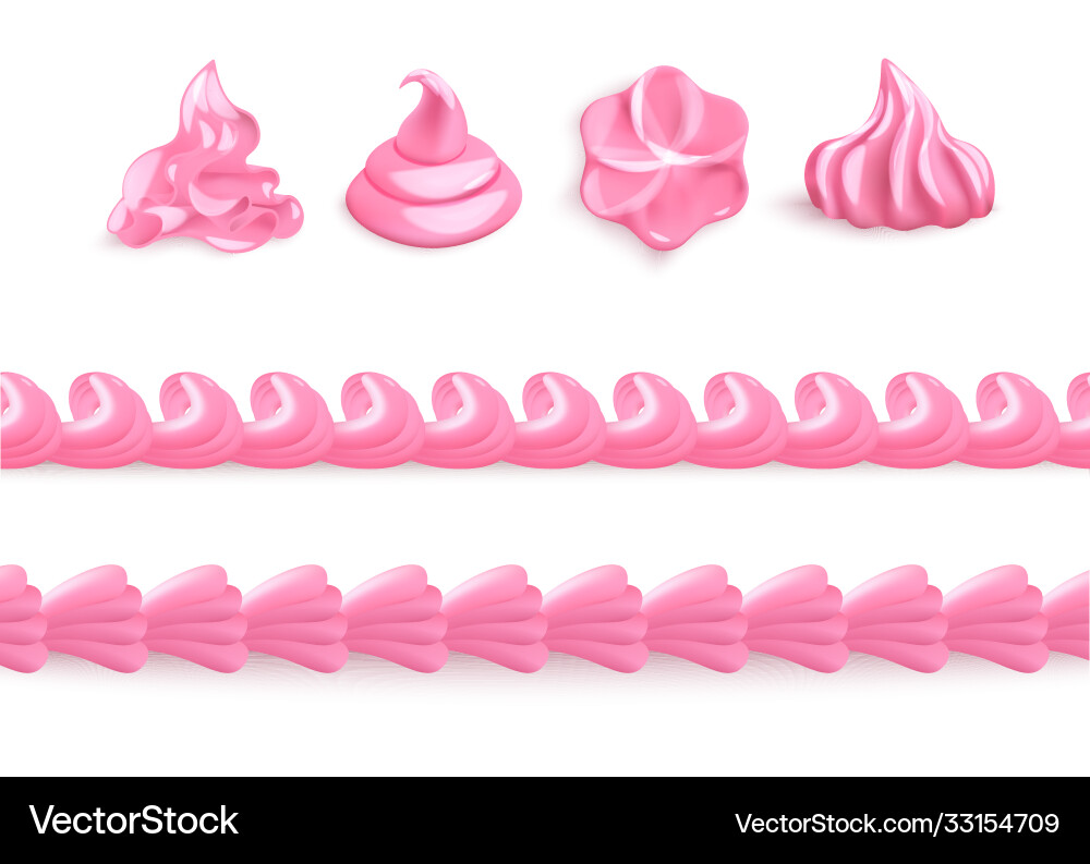 Pink whipped cream set isolated cake icing Vector Image