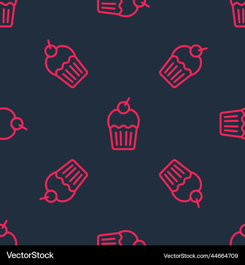 Red line muffin icon isolated seamless pattern Vector Image