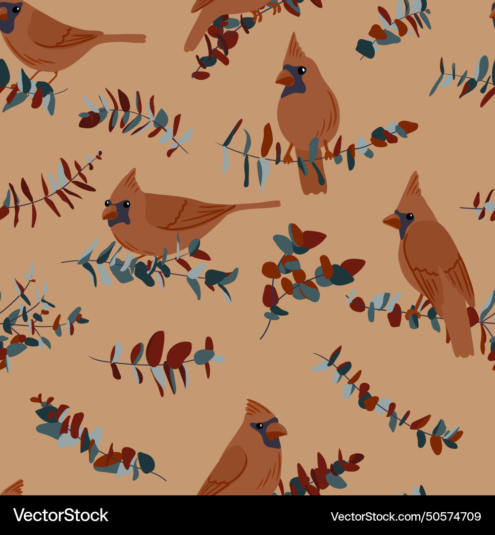 Seamless pattern with branches and birds Seamless pattern with branches and birds Vector Image