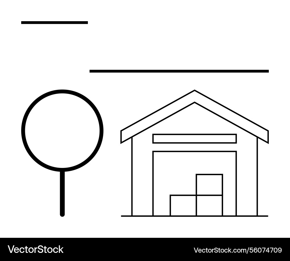 Warehouse with stack of boxes and minimal tree Warehouse with stack of boxes and minimal tree Vector Image