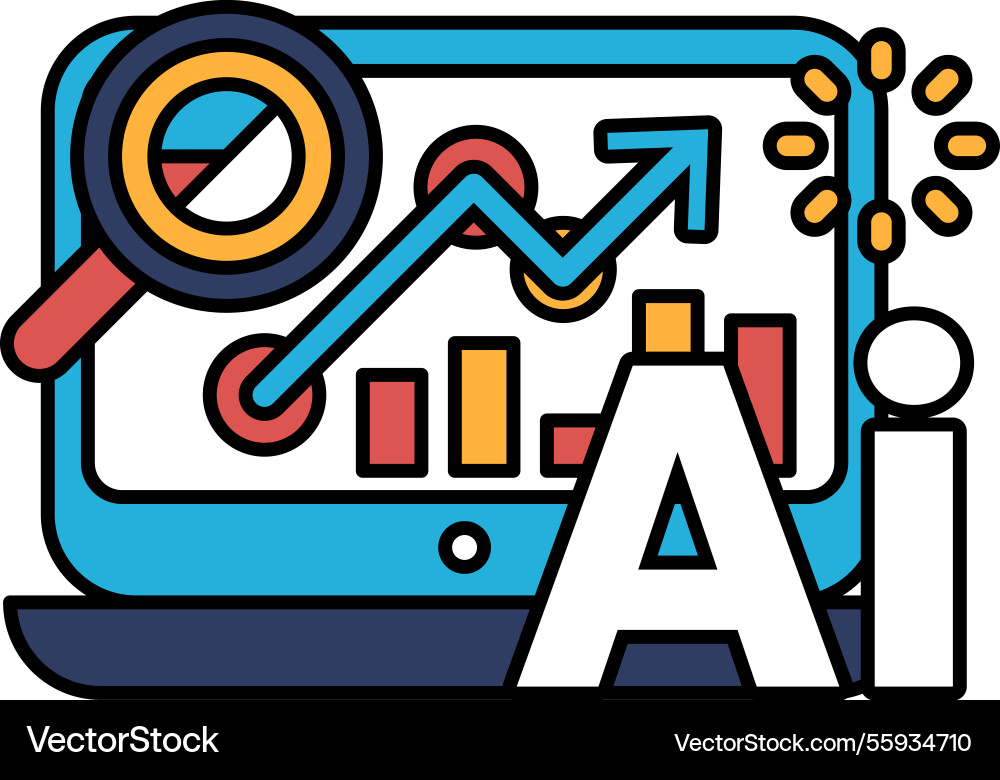 A computer monitor with magnifying glass A computer monitor with magnifying glass vector image