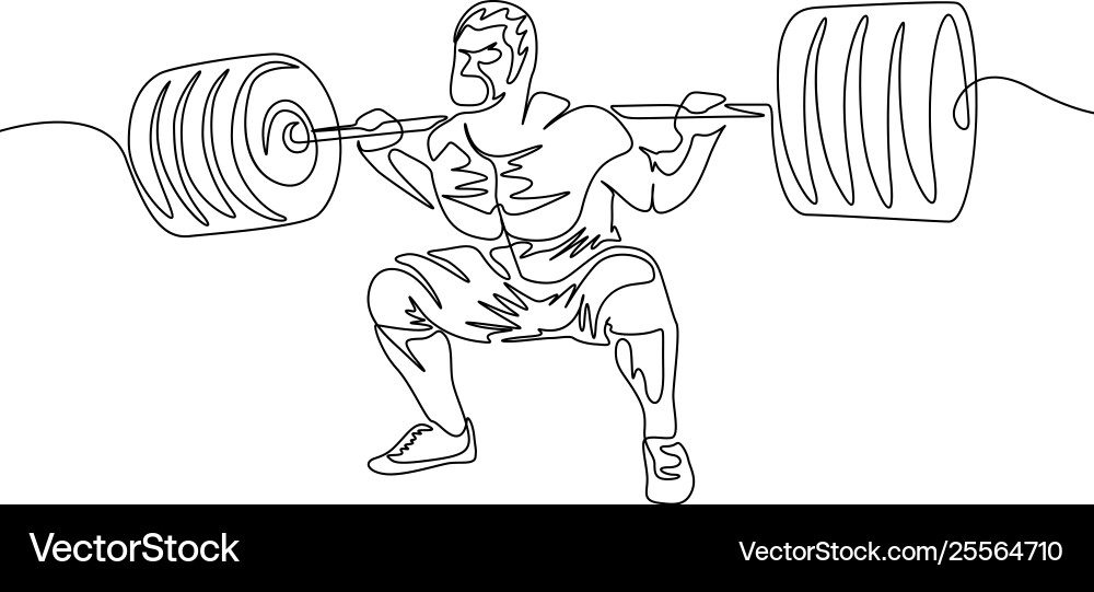 Continuous one line a man performs squat Continuous one line a man performs squat vector image