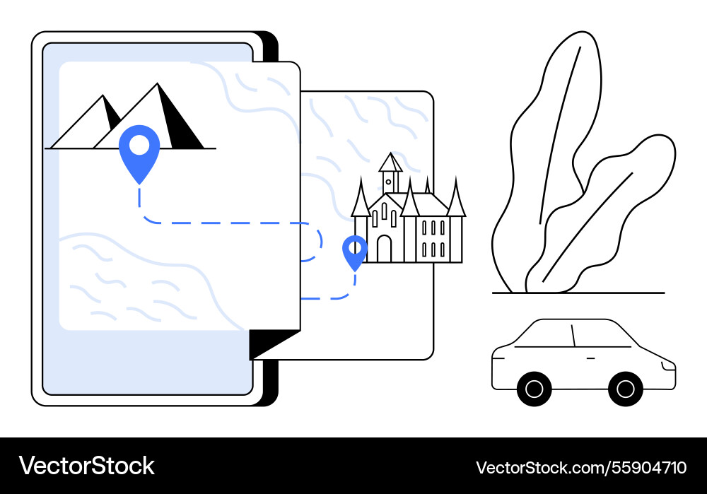 Digital map navigation with landmarks and travel Digital map navigation with landmarks and travel Vector Image