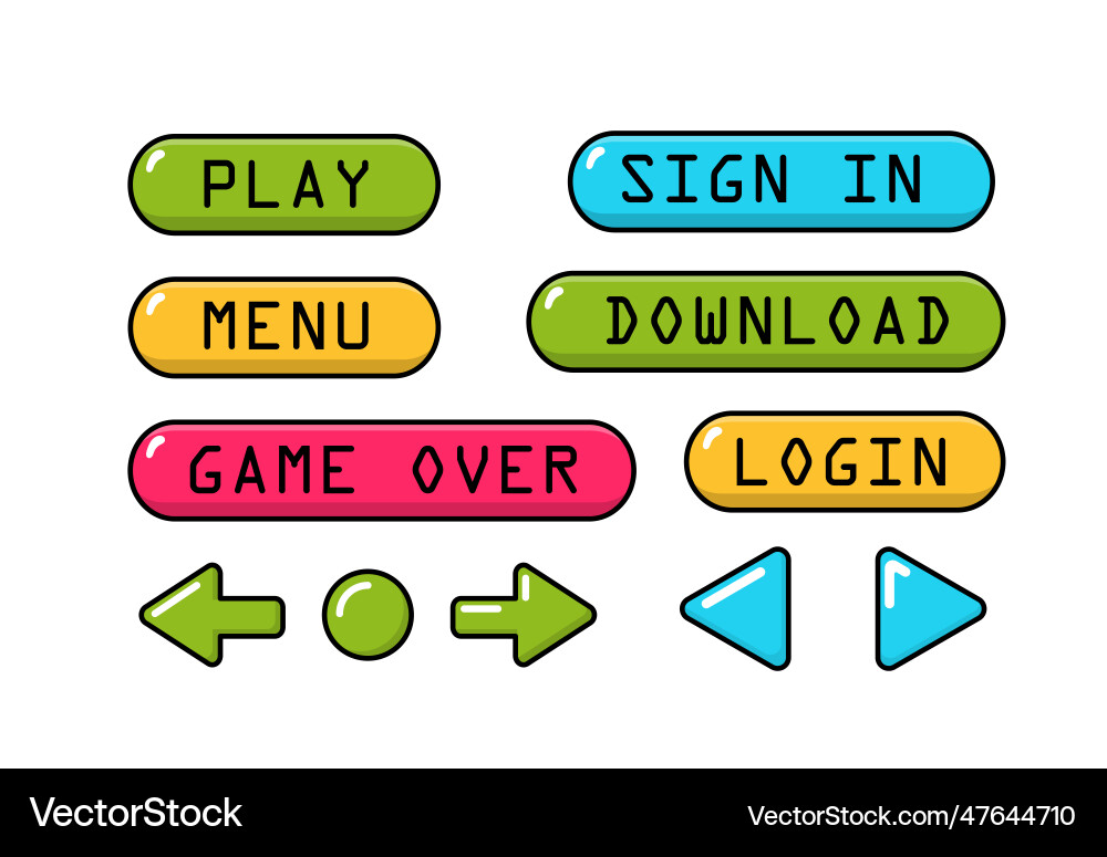 Game buttons in retro style set Game buttons in retro style set Vector Image