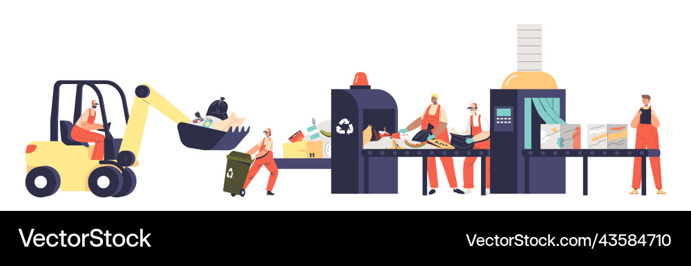 Litter conveyor and process at garbage sort Litter conveyor and process at garbage sort vector image