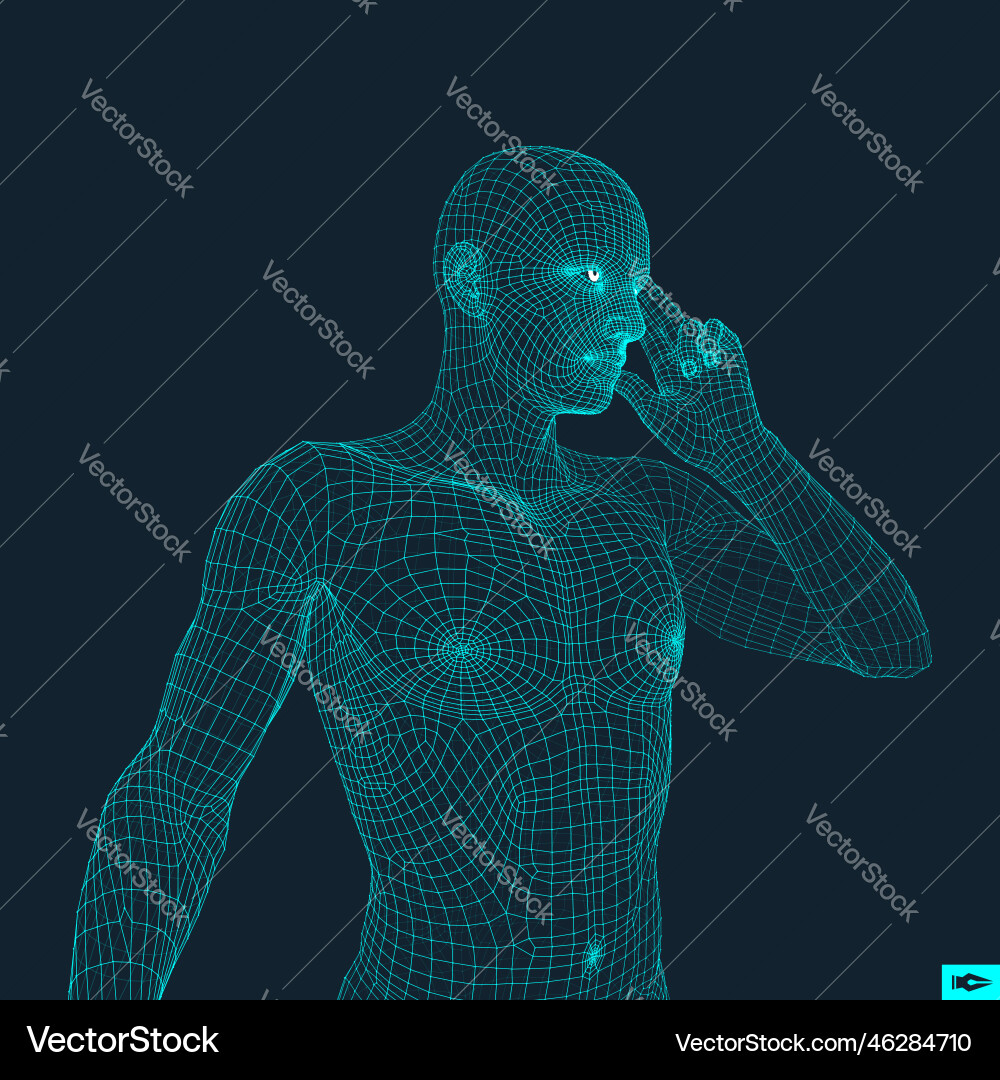 Man in a thinker pose 3d model of geometric Vector Image