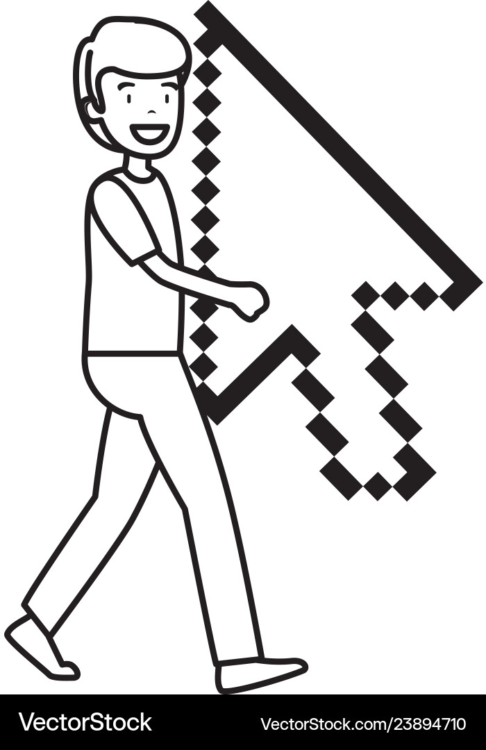 Man lifitng arrow mouse pointer Man lifitng arrow mouse pointer vector image