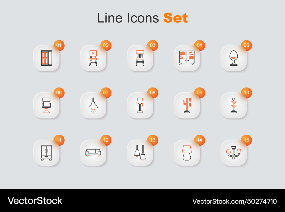 Set line chandelier table lamp library bookshelf Set line chandelier table lamp library bookshelf vector image
