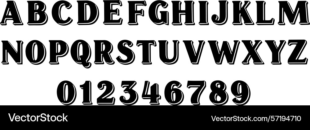 Set of 3d black font alphabet with numbers Vector Image