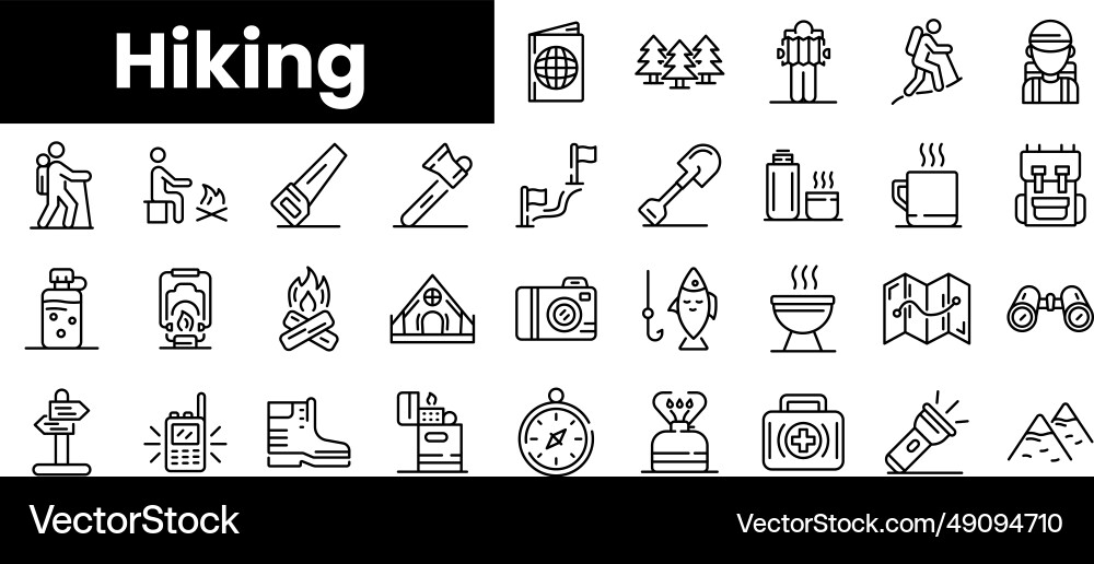 Set of outline hiking icons Set of outline hiking icons vector image