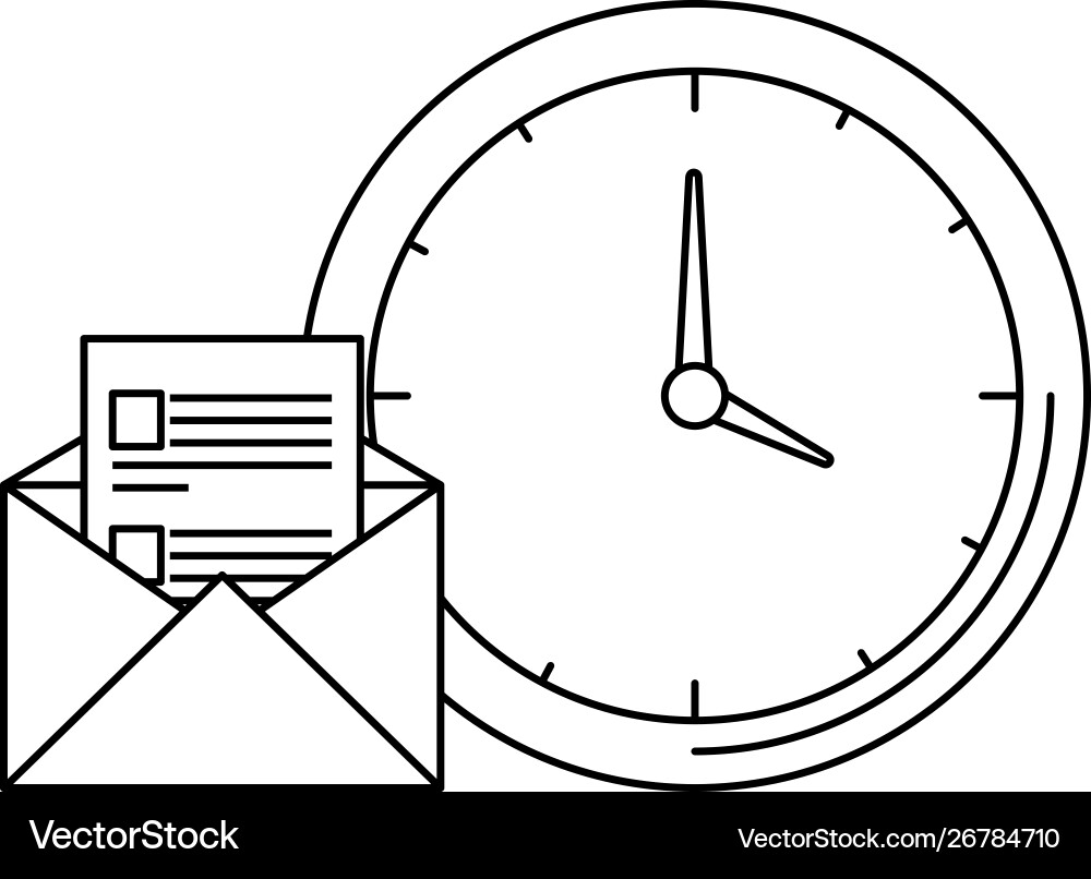 Time clock watch with envelope mail Time clock watch with envelope mail Vector Image