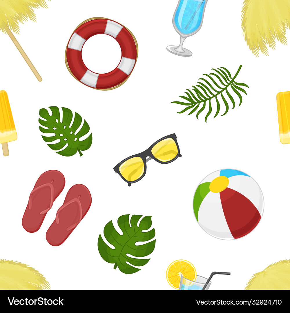 Tropical seamless pattern with summer elements Tropical seamless pattern with summer elements Vector Image