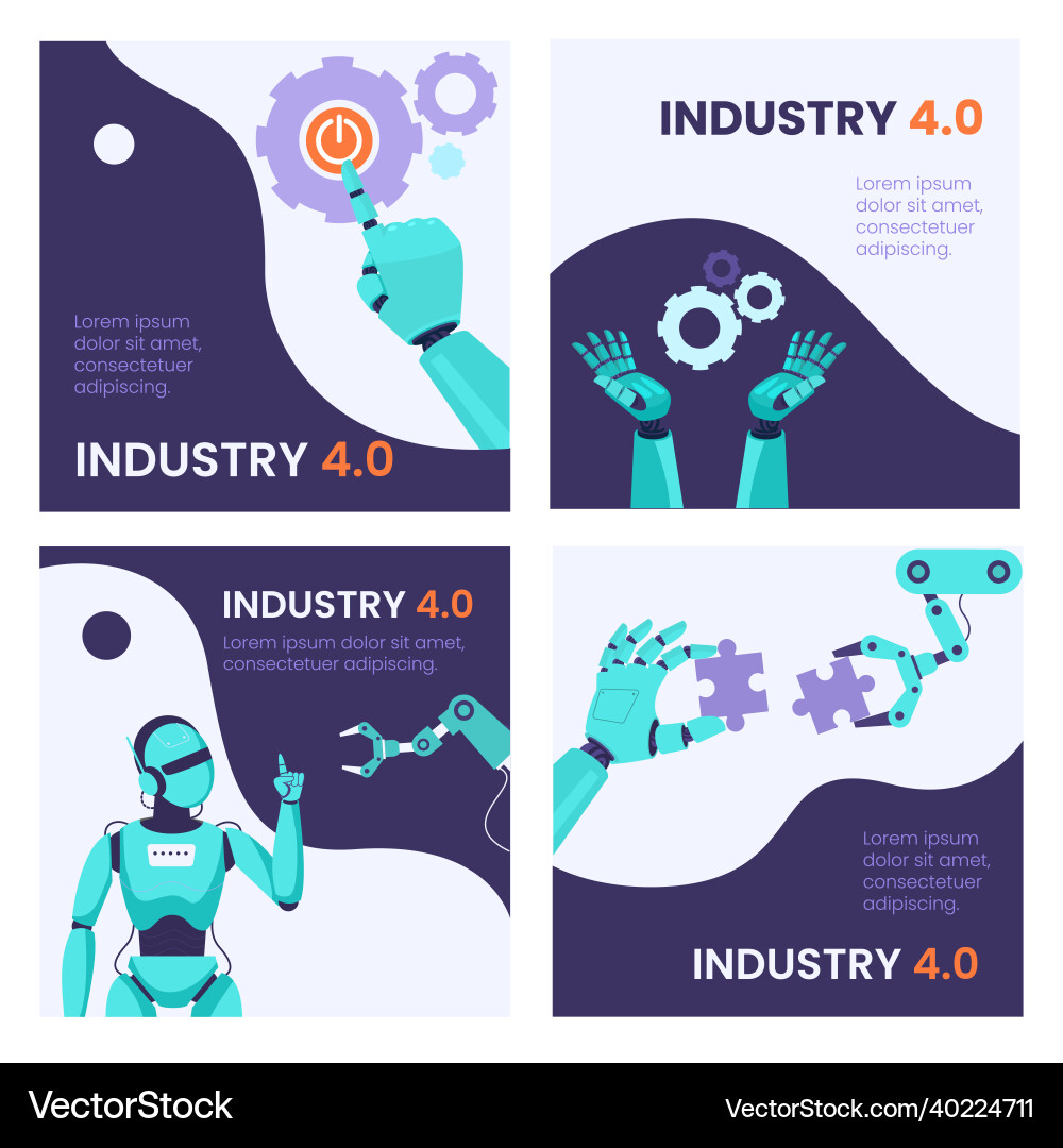 Banner set of robot working with technology smart Banner set of robot working with technology smart vector image