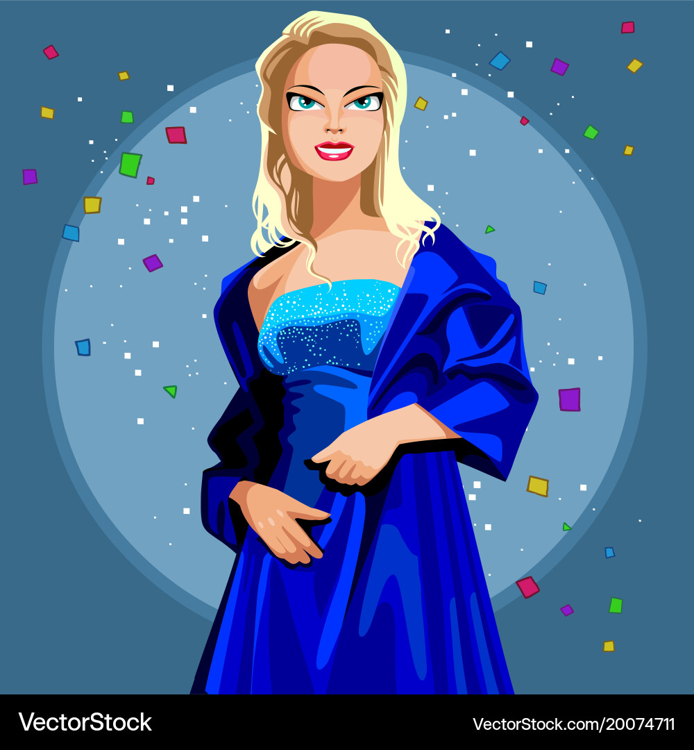 Cartoon beautiful woman in blue evening dress vector image