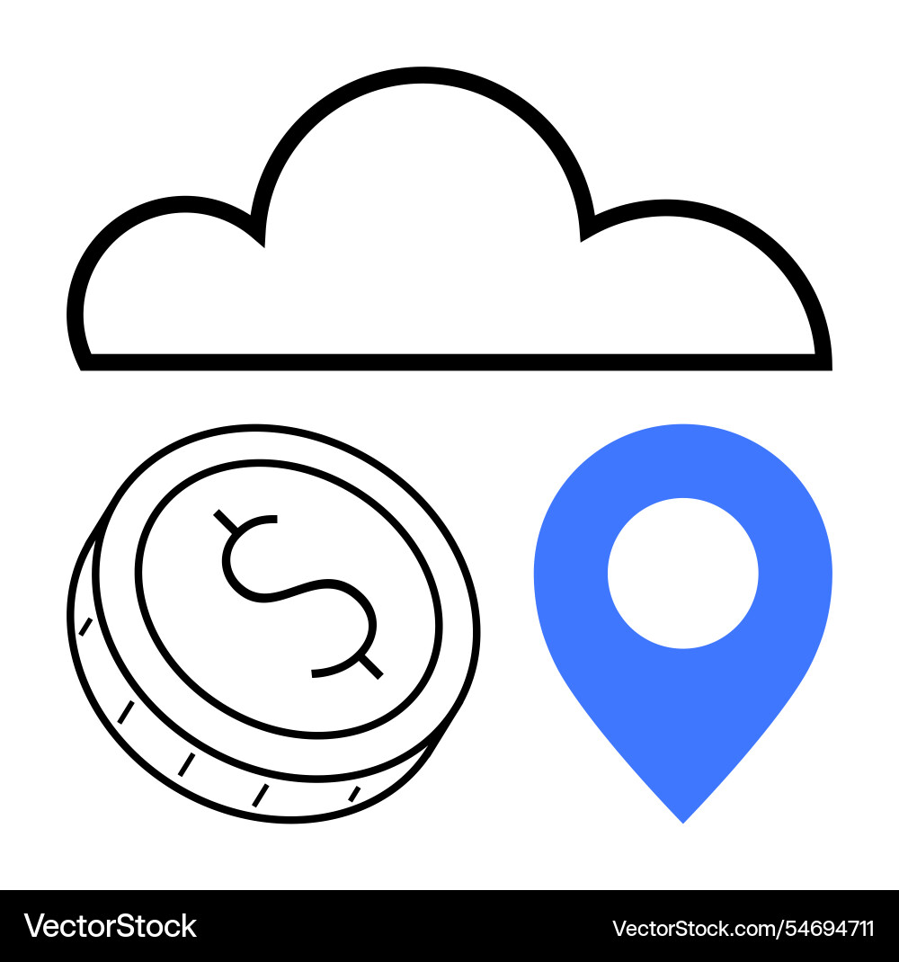 Cloud computing with dollar coin and location pin Cloud computing with dollar coin and location pin Vector Image