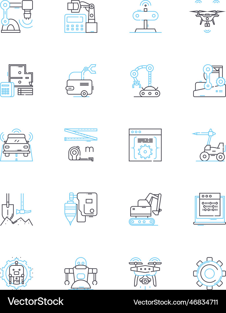 Computer programming linear icons set code Computer programming linear icons set code vector image