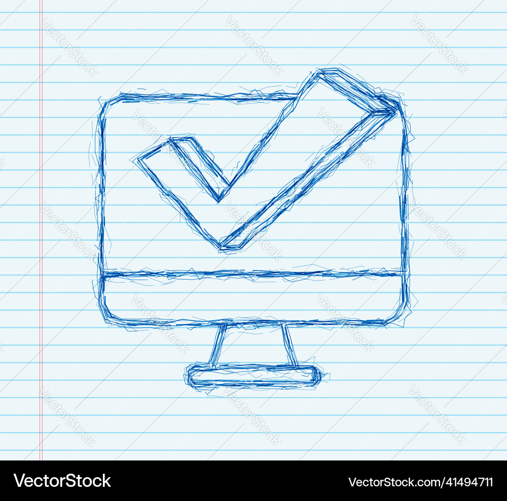 Computer with checkmark sketch icon approved Computer with checkmark sketch icon approved vector image