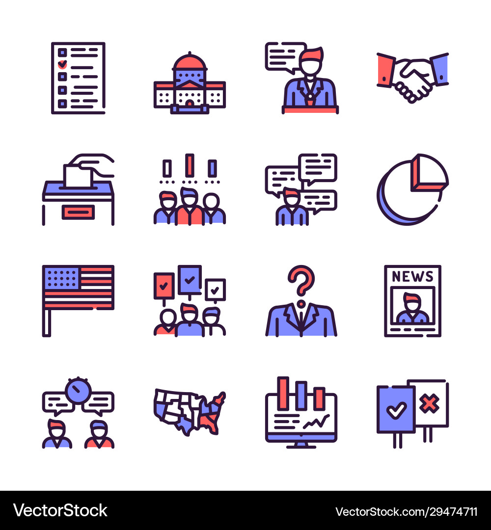 Election color linear icons set vector image