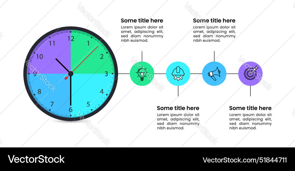 Infographic template clock with segments in 4 Infographic template clock with segments in 4 vector image