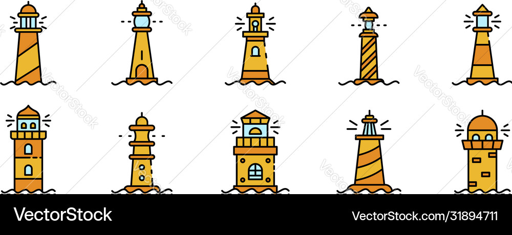 Lighthouse icons set line color Lighthouse icons set line color vector image