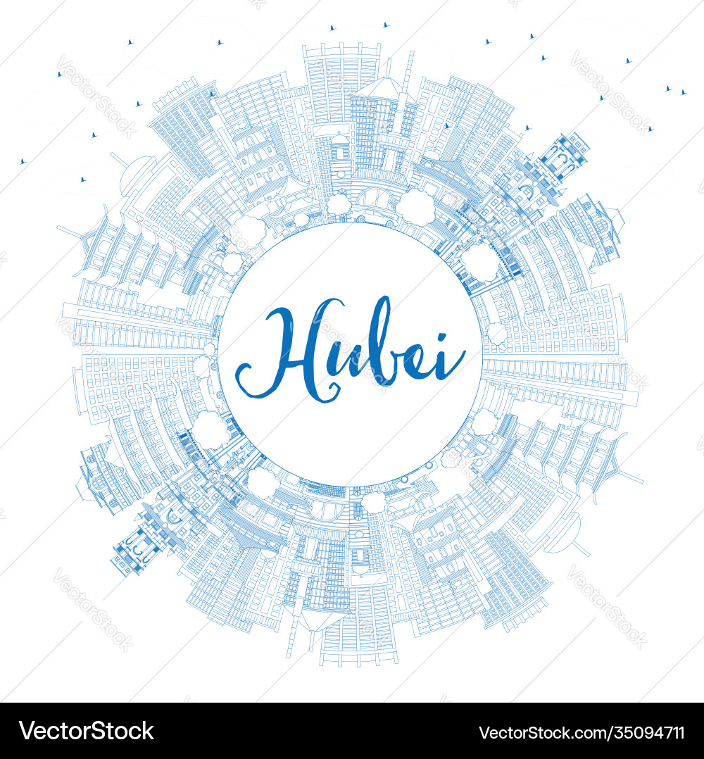 Outline hubei province in china city skyline Outline hubei province in china city skyline vector image