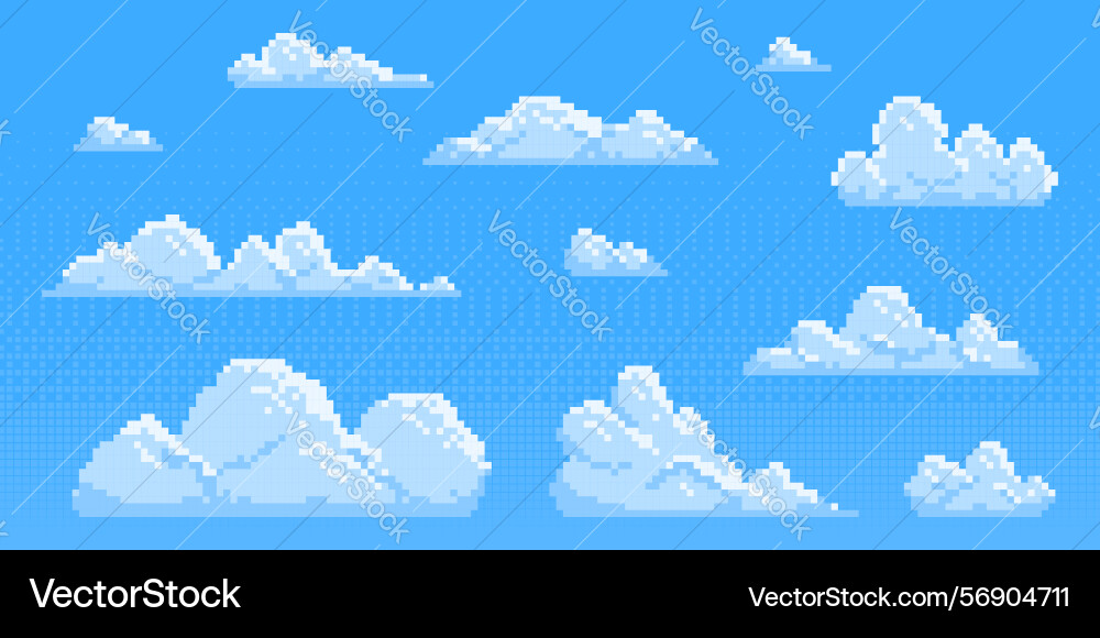 Pixel clouds set for game background Pixel clouds set for game background vector image