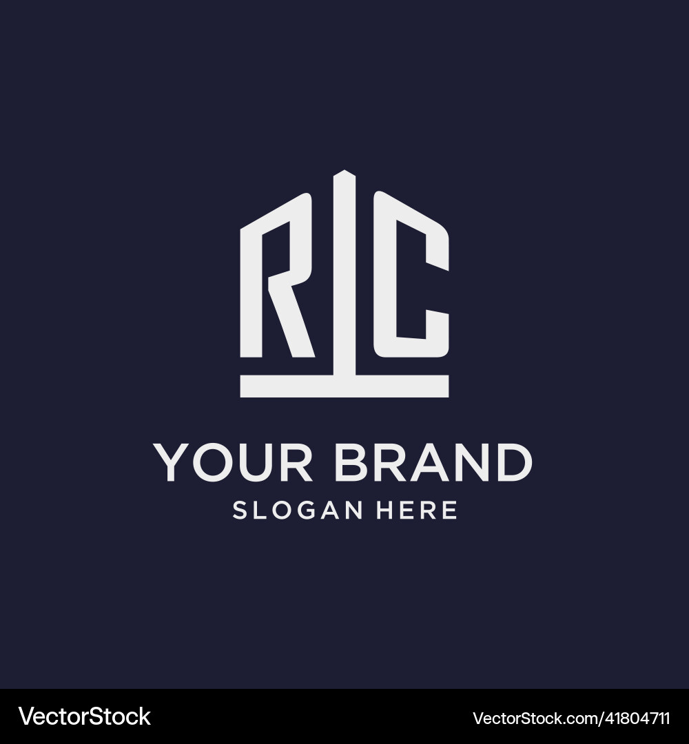 Rc initial monogram logo design with pentagon Rc initial monogram logo design with pentagon vector image
