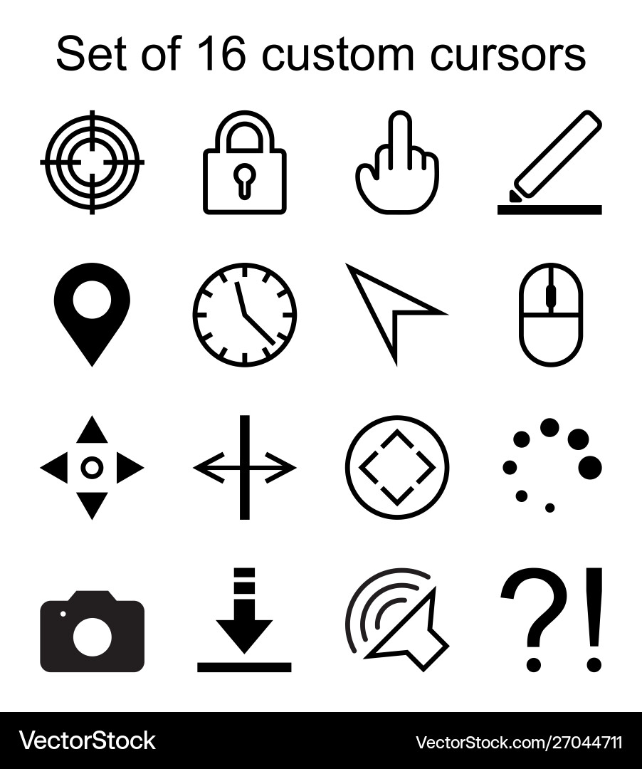 Set 16 custom cursors Set 16 custom cursors vector image