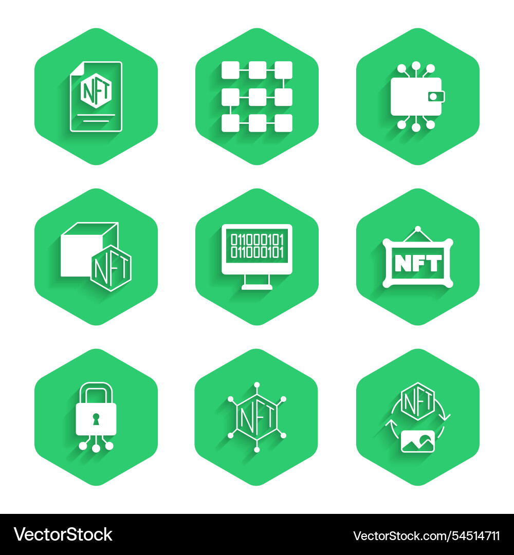 Set binary code nft blockchain technology digital Set binary code nft blockchain technology digital vector image