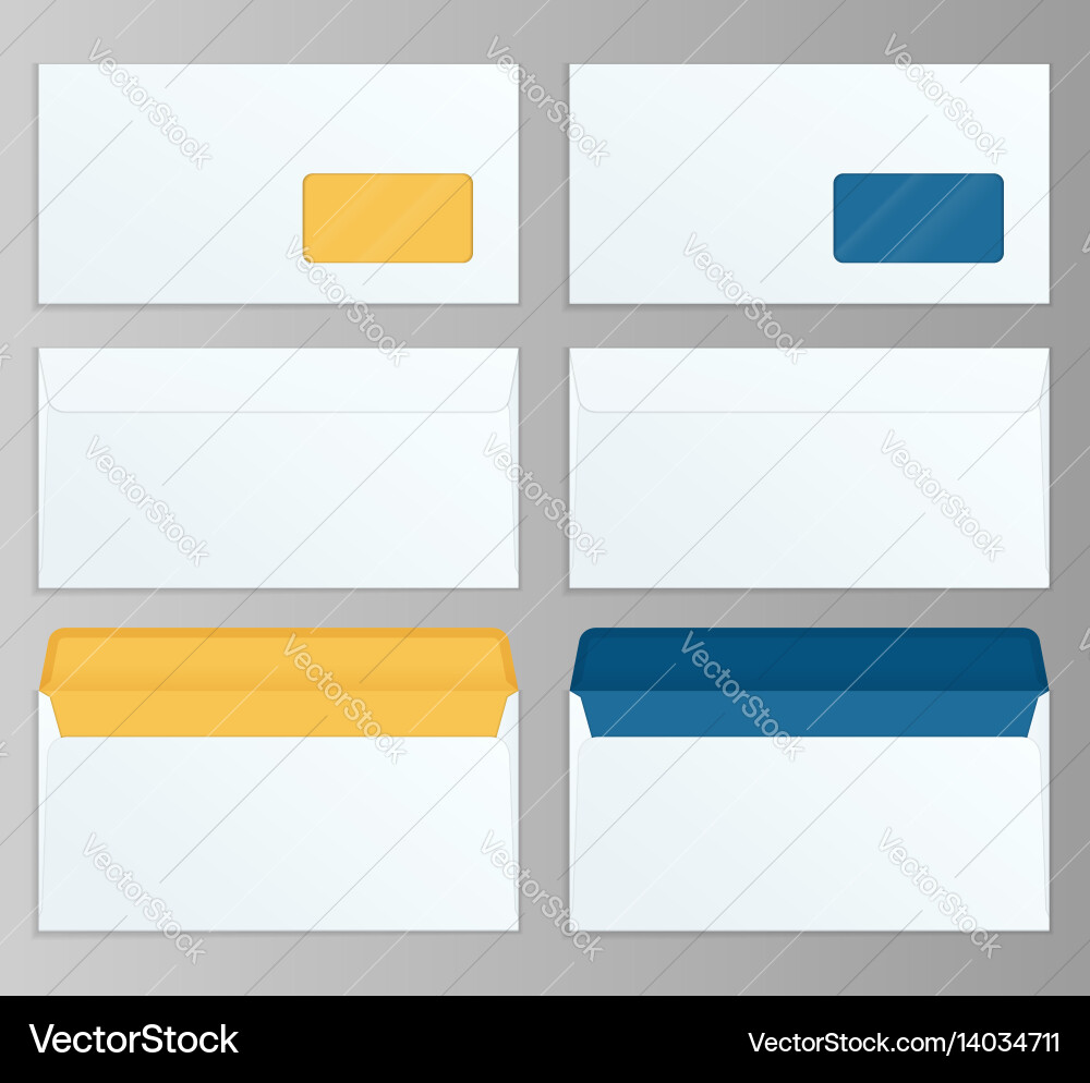 Set dl envelopes mockup front and back view Vector Image