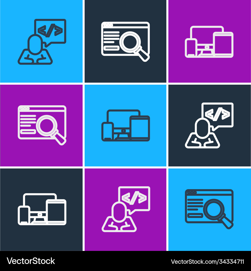 Set line front end development monitor mobile Set line front end development monitor mobile vector image