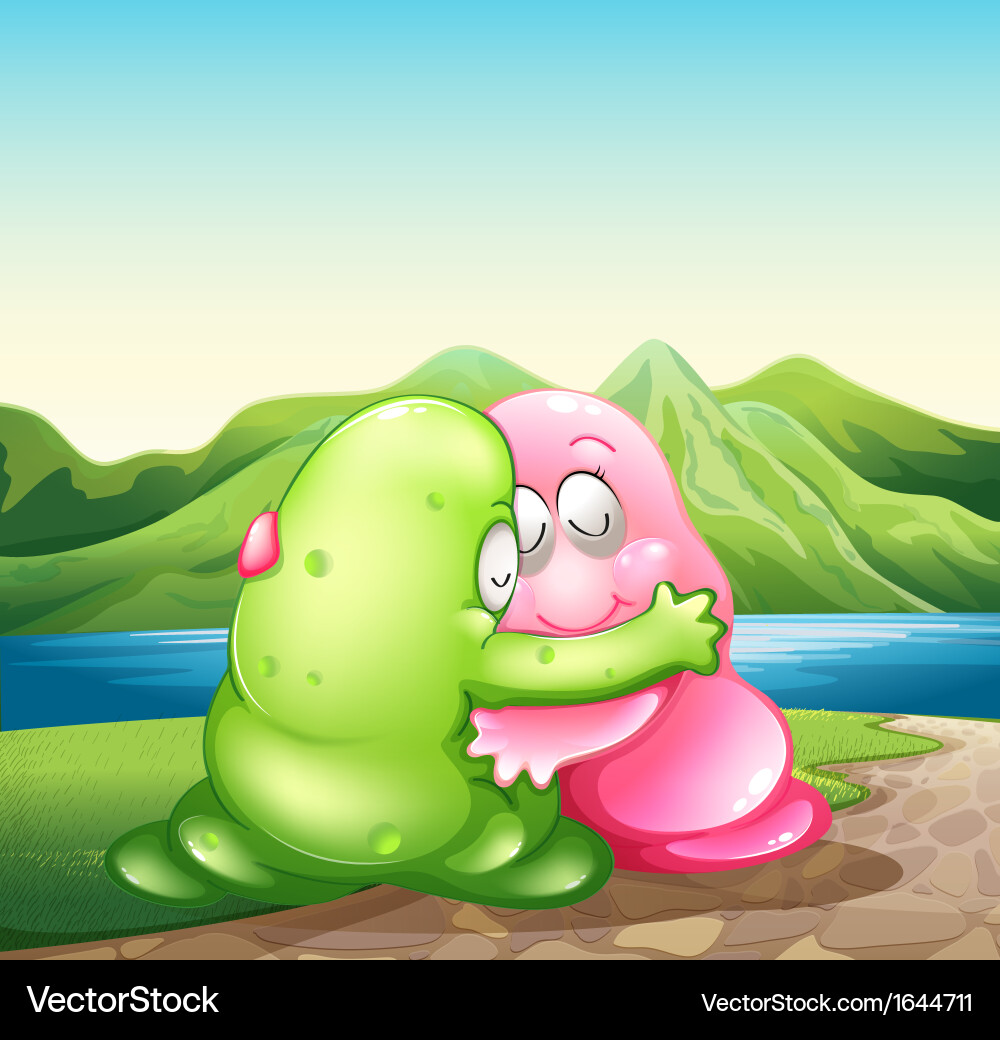Two Friendly Monsters Hugging Vector Image