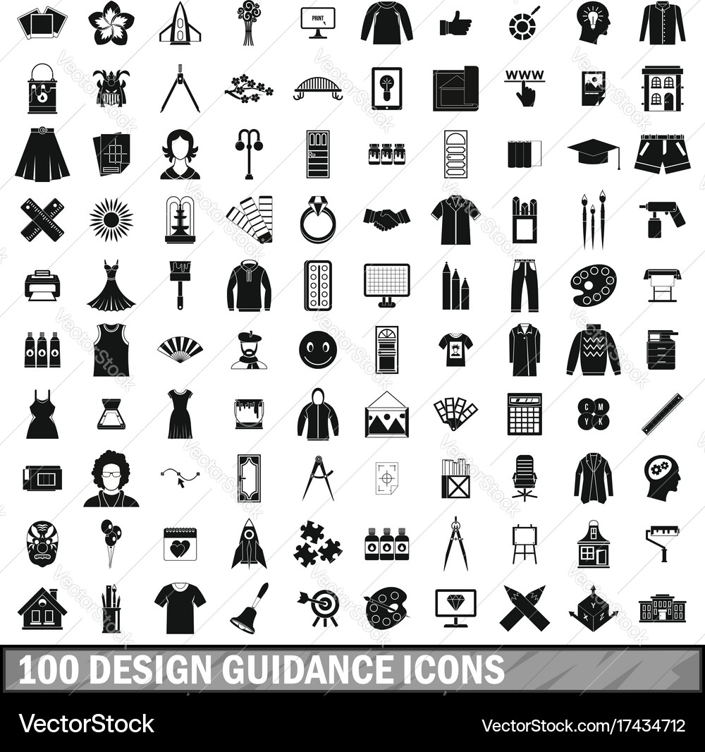 100 design guidance icons set simple style Vector Image