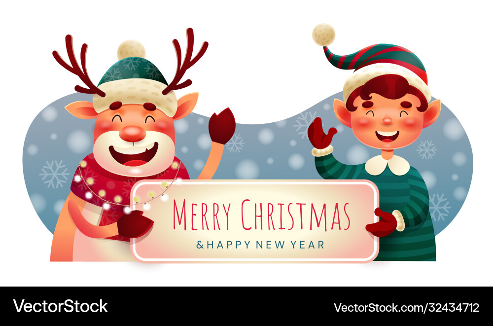 Christmas Elf and Reindeer Banner vector image