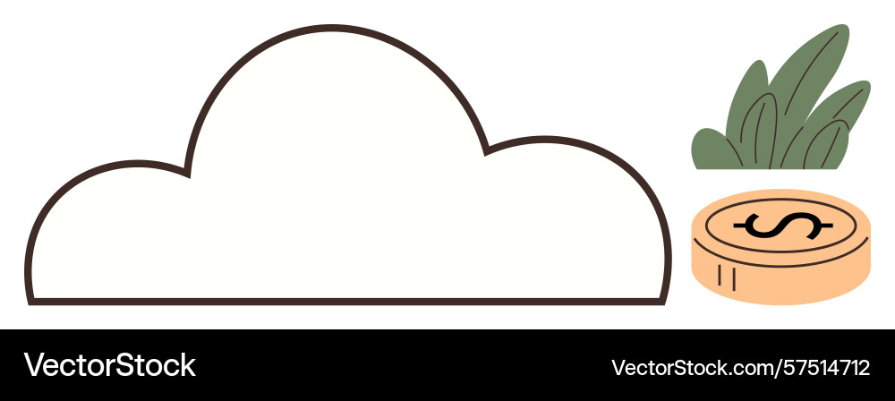 Cloud shape coin and greenery representing Cloud shape coin and greenery representing Vector Image