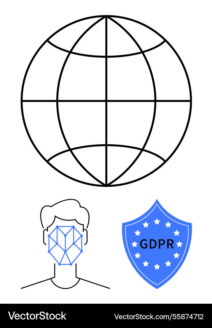 Global data security with facial recognition Global data security with facial recognition vector image