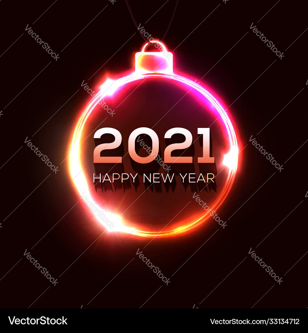 Happy new year 2021 neon light sign greeting card Vector Image