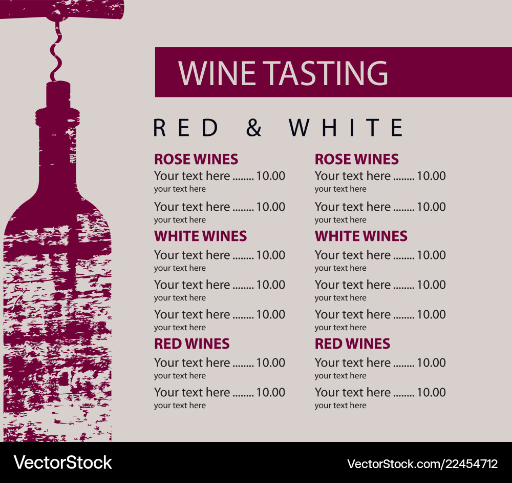 Menu for wine tasting with bottle and corkscrew Vector Image