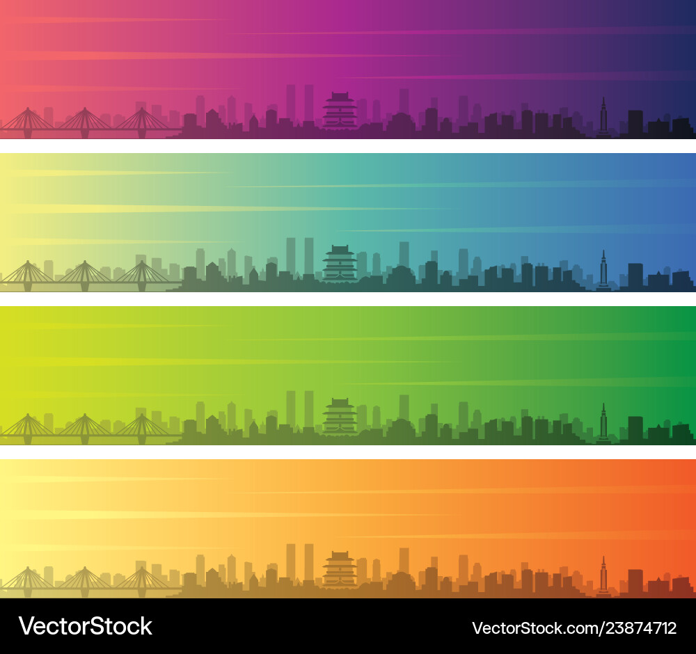 Nanchang multiple color gradient skyline banner Vector Image