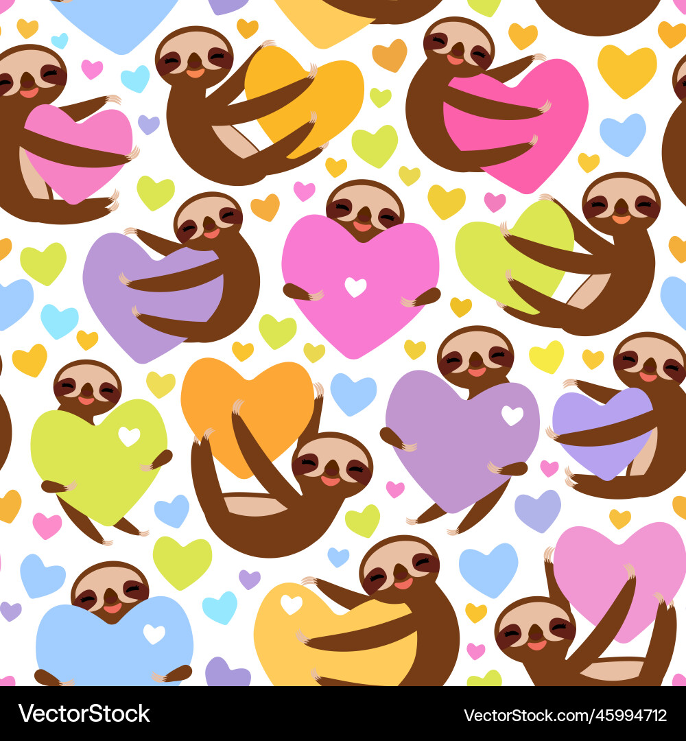 Seamless pattern three-toed sloth holding red Seamless pattern three-toed sloth holding red vector image