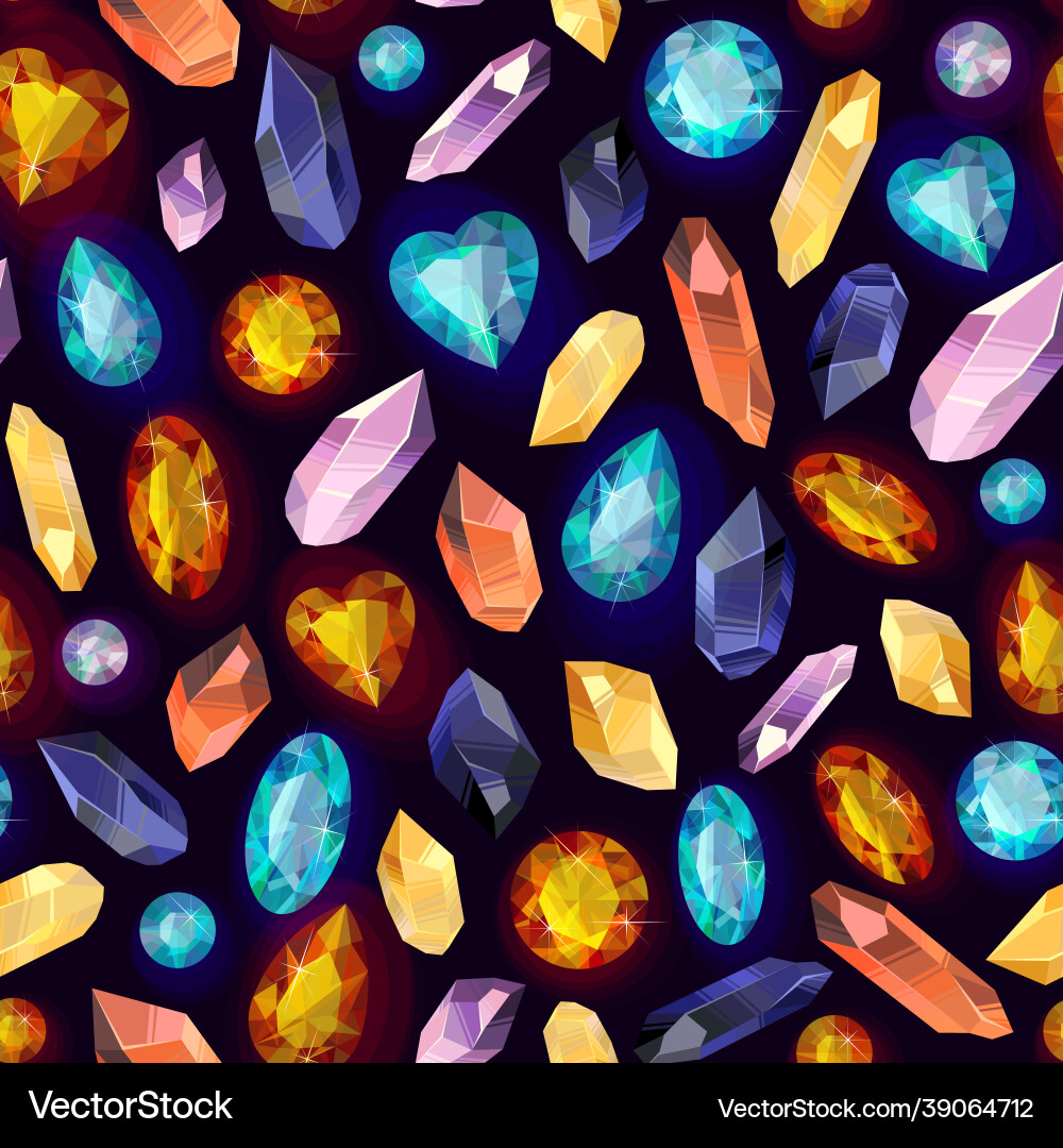 Seamless pattern with crystals and gems vector image