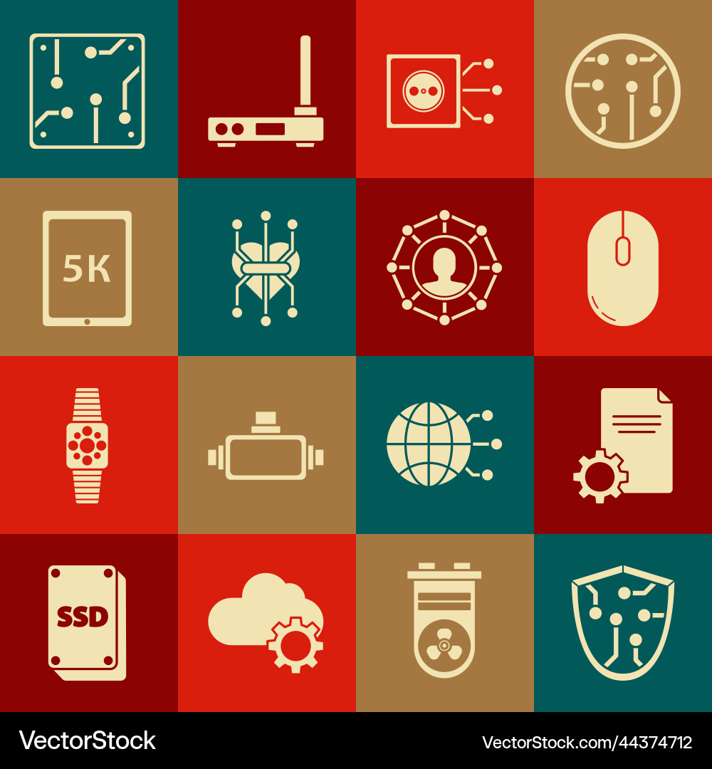 Set cyber security file document computer mouse vector image