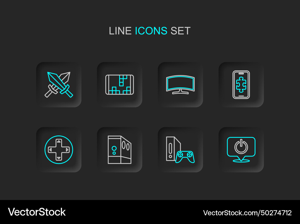 Set Line Power-Taste Spielkonsole mit Joystick Set Line Power-Taste Spielkonsole mit Joystick vektorbild