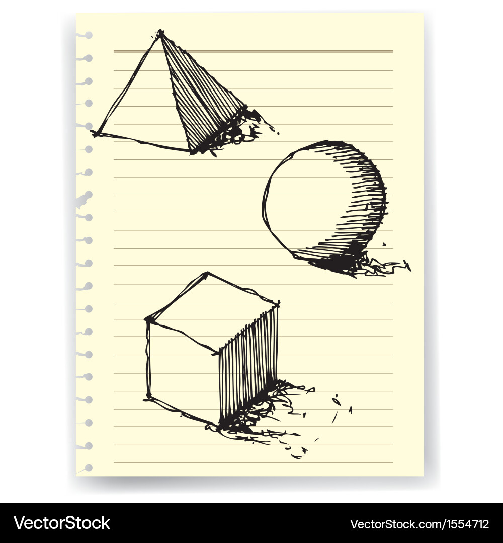 Sketch drawing of geometry on lined paper Vector Image