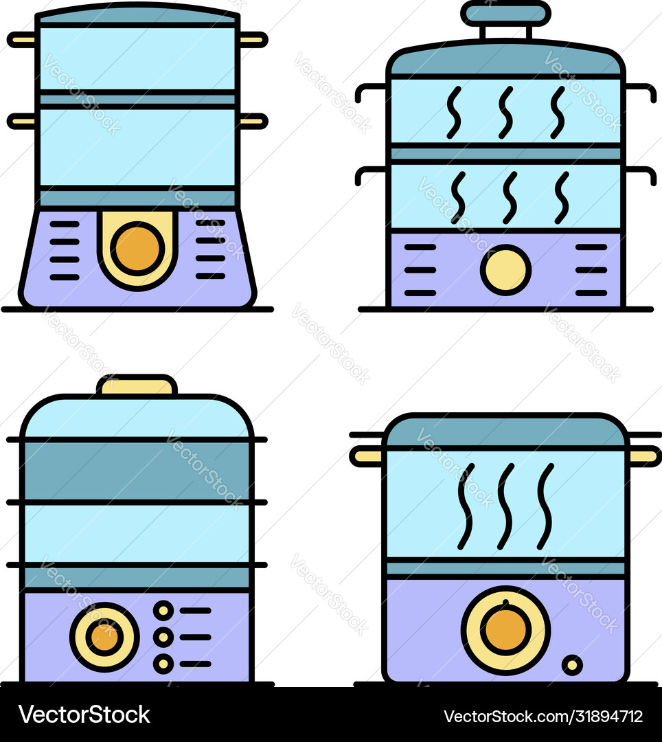 Steamer icons set line color Steamer icons set line color Vector Image