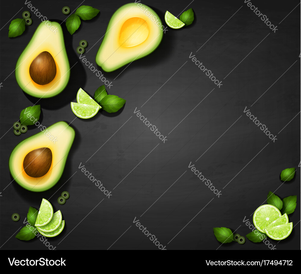Top view background with realistic avocado Vector Image