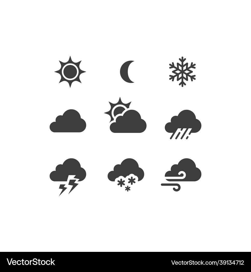 Wettervorhersage schwarz icon set Vektorbild