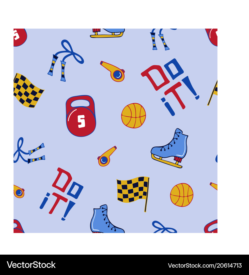 Bright seamless pattern with sports objects vector image