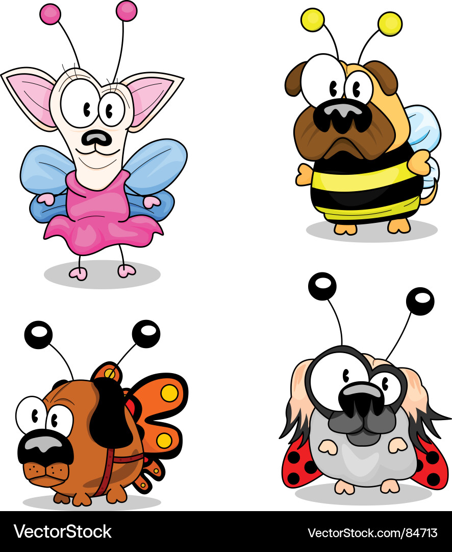 Cute Bulldog Puppies in Dresses Vector Image
