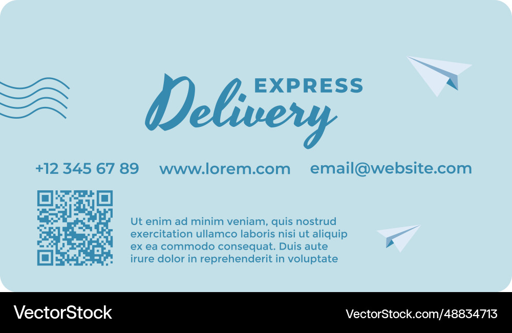 Express delivery business card with qr code Express delivery business card with qr code Vector Image